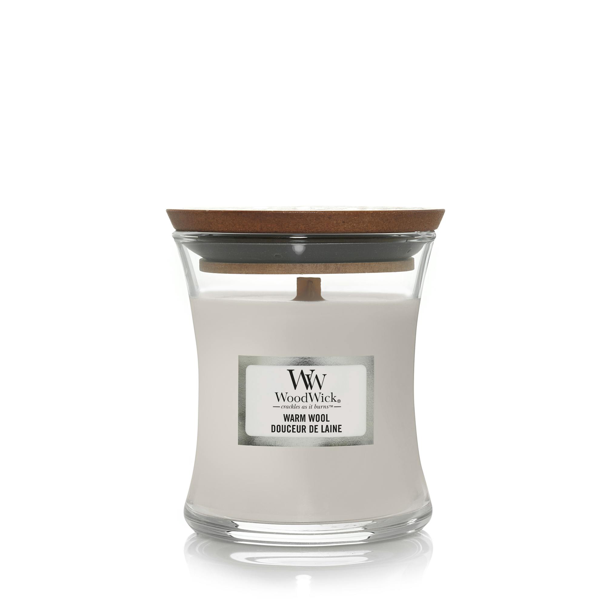 Warm Wool Mini Hourglass Candle WoodWick, Grey, 7cm X 7cm X 8.3cm , Fresh & Clean