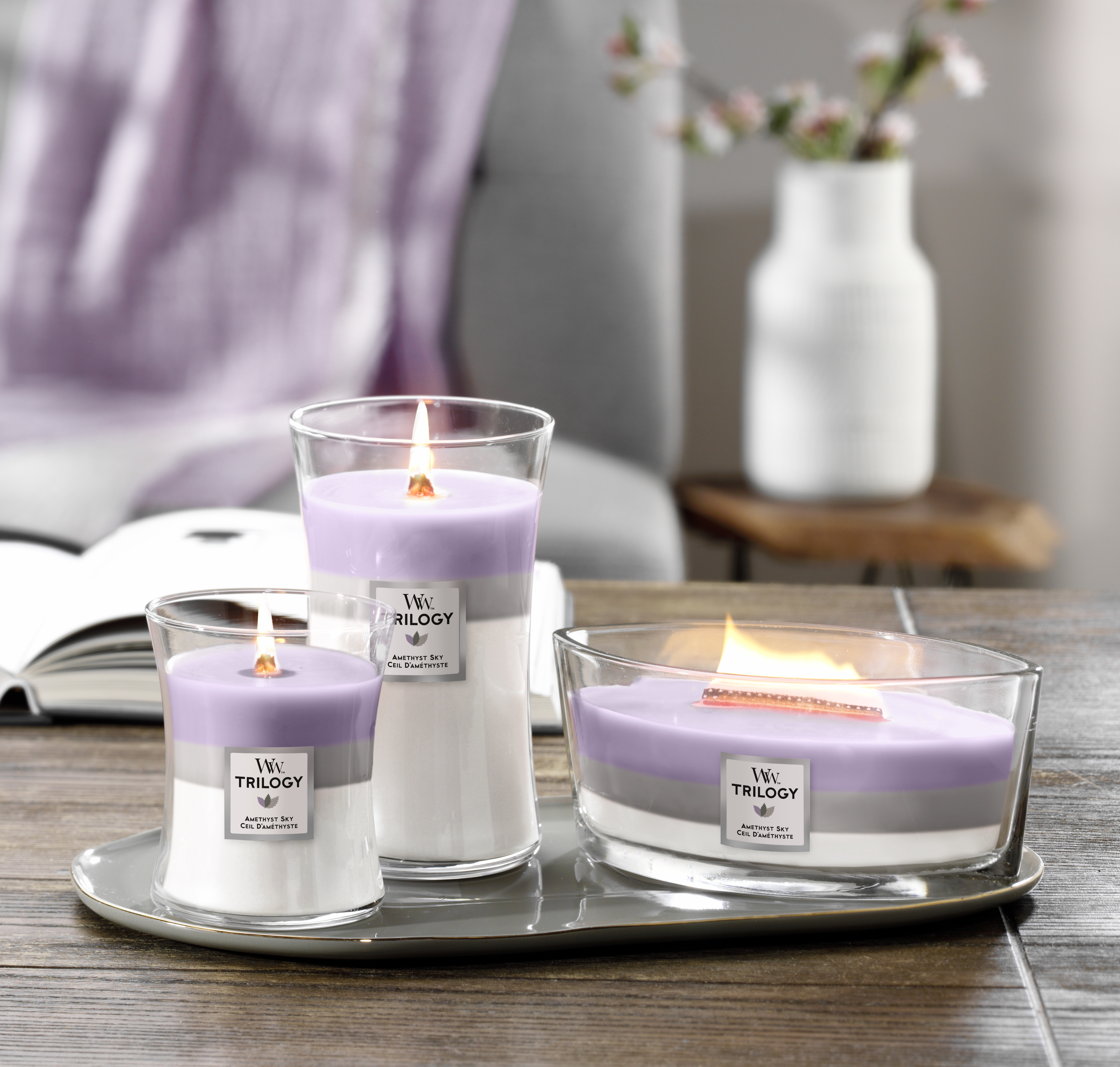 Amethyst Sky Ellipse Trilogy Candle WoodWick, 9.2cm X 19.1cm X 12.1cm , Ambery, Gourmand