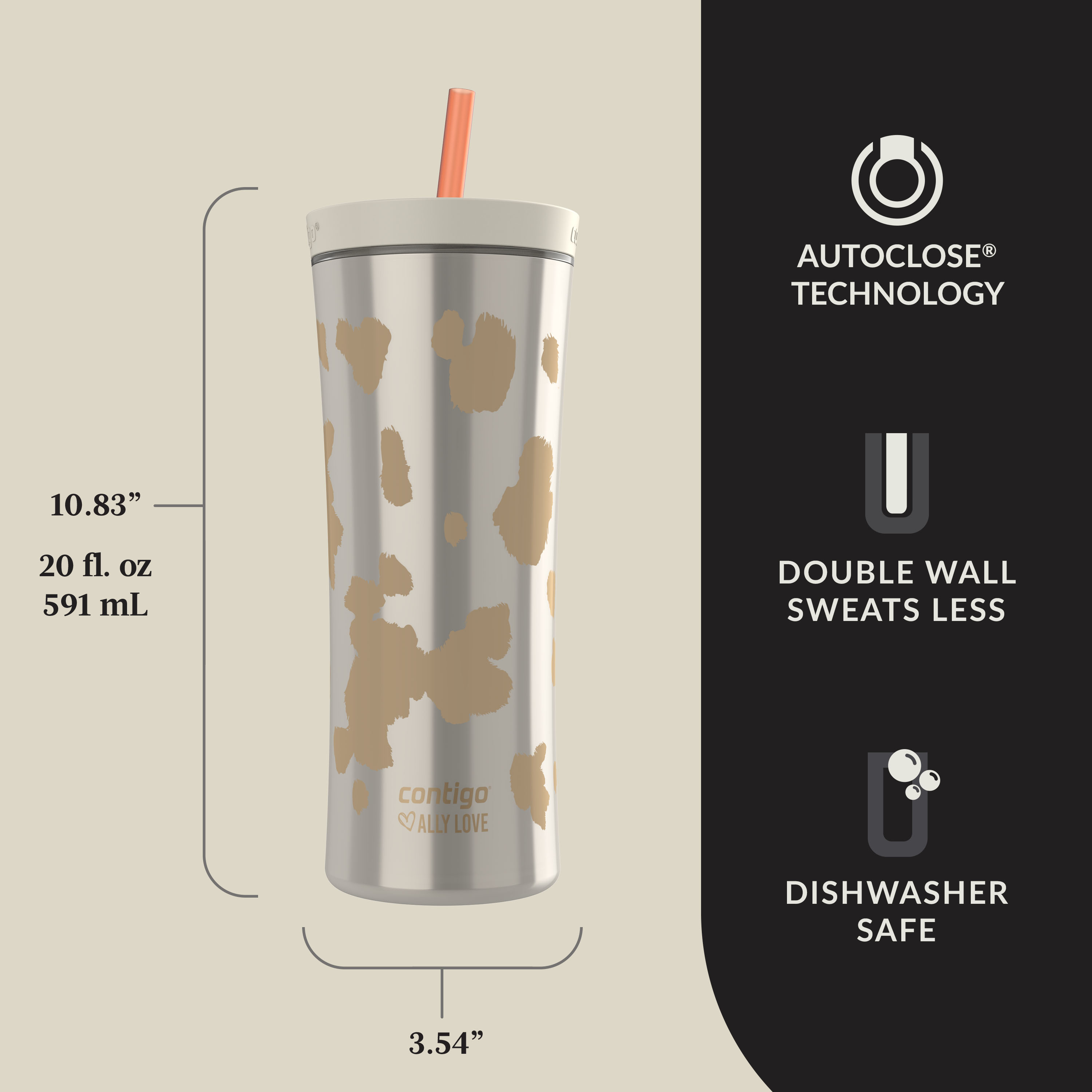 Contigo x Ally Love Streeterville AUTOCLOSE Shake & Go Tumbler, 20oz - Thumbnail 3