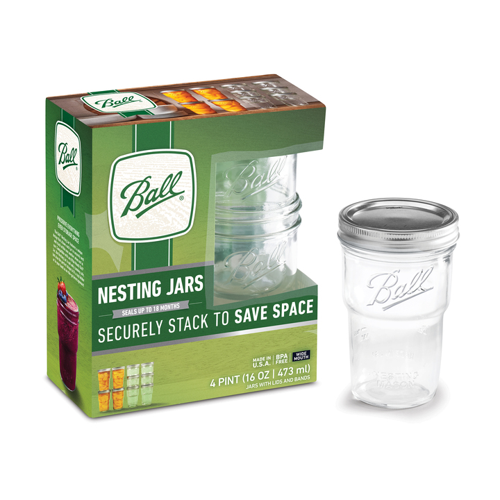 Ball社　ネスティングジャー　4個入りx4箱 Ball® Nesting Mason Jars & Lids, Wide Mouth 16oz Pint / 4pk