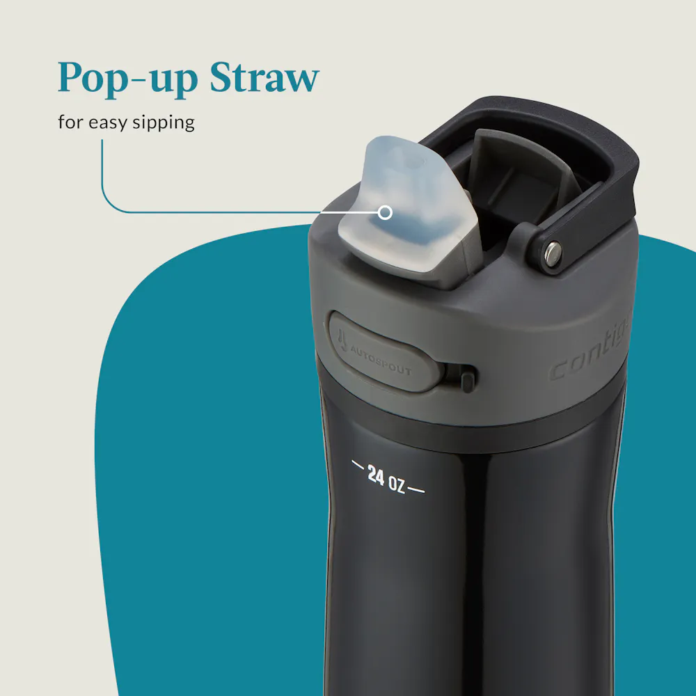 Contigo , Ashland Chill Borraccia Con Cannuccia Grande In Acciaio Inox Senza BPA Per Mantenere Le Unisex Adult, Matte Black, 590 ml