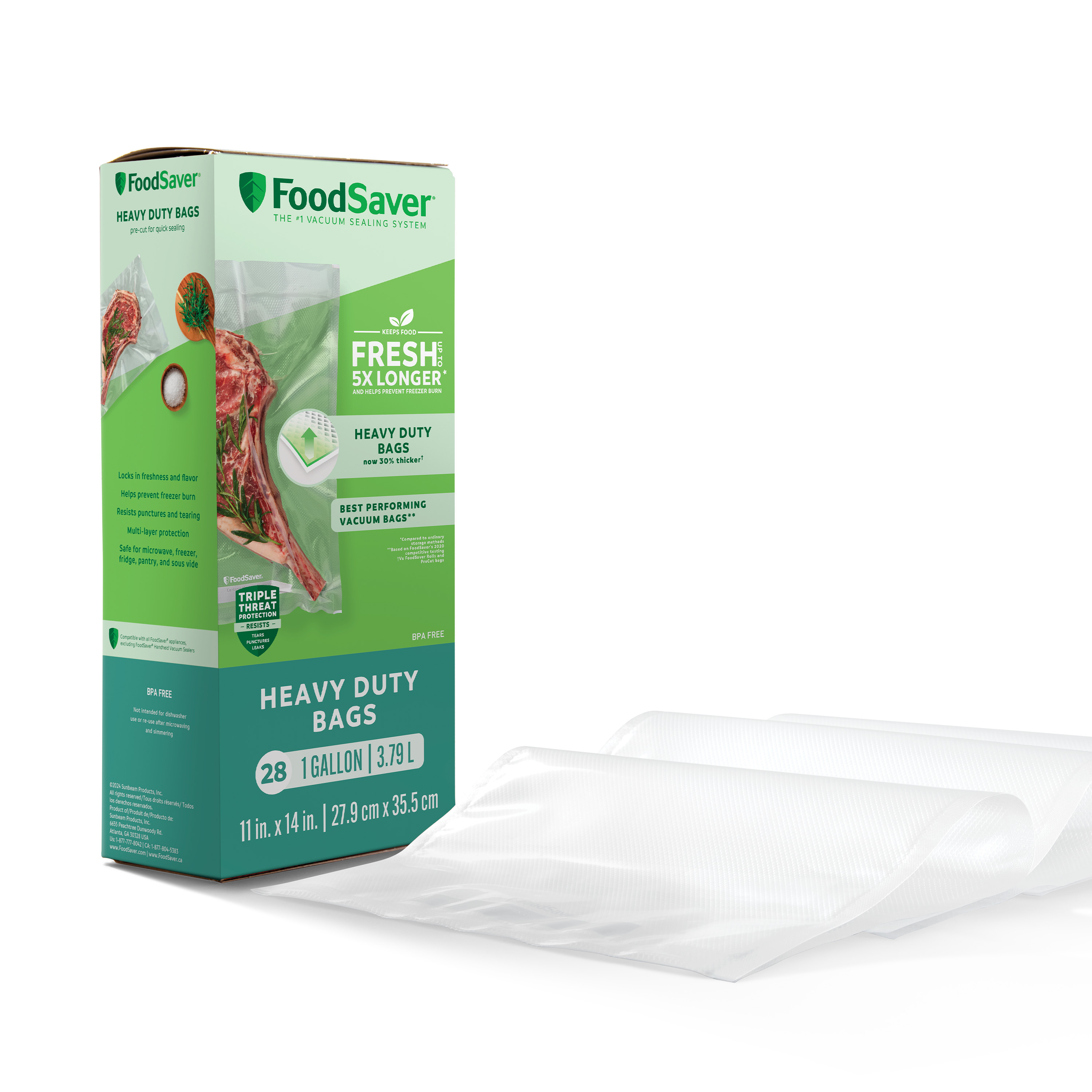 FoodSaver Heavy Duty Gallon Vacuum Seal Bags 28pk with Triple Threat Protection Foodsaver