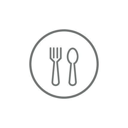 A rendering of a fork and spoon on a plate.