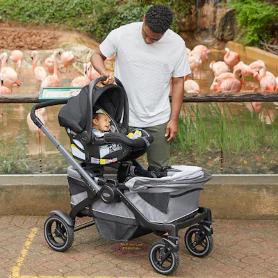 father with child in stroller