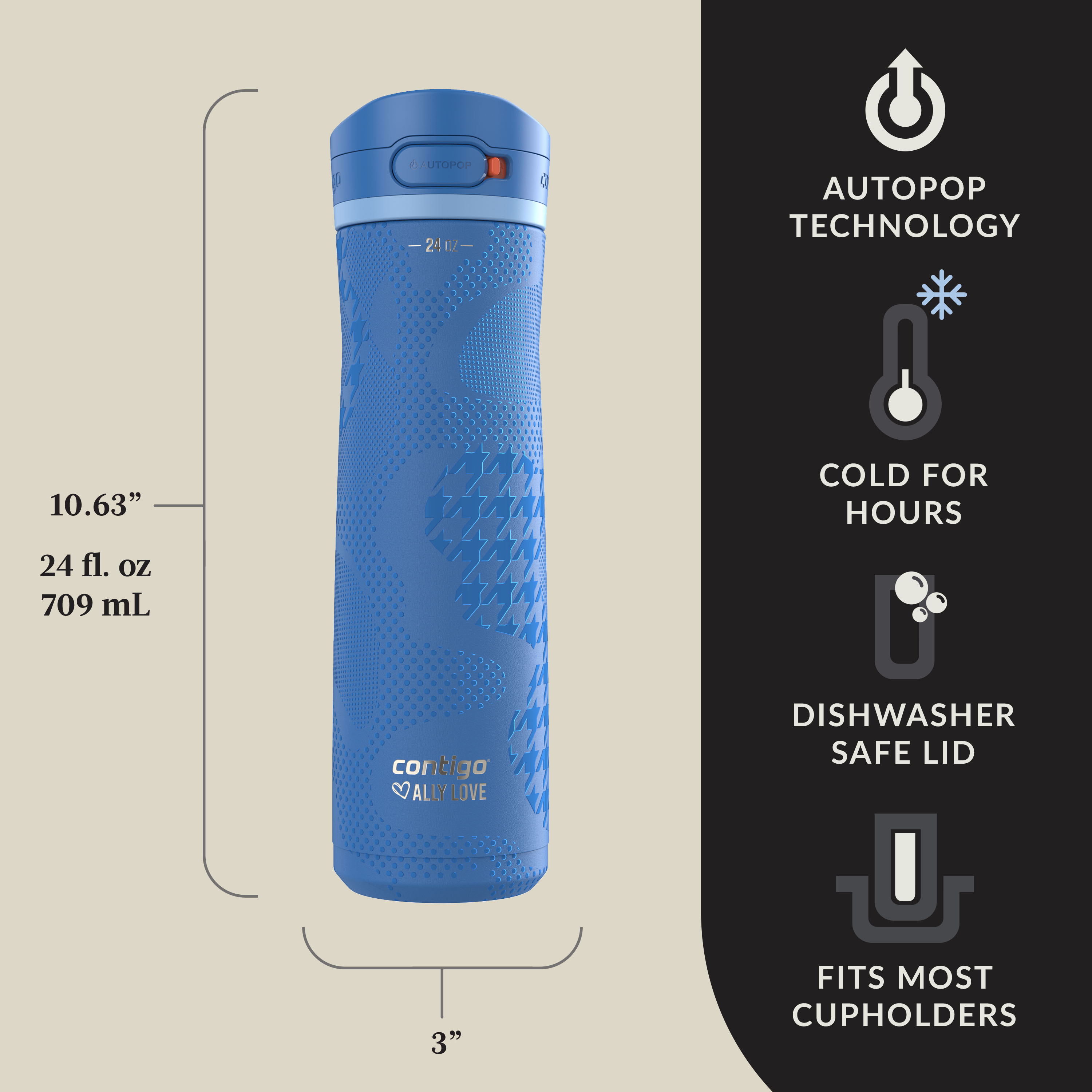 Contigo x Ally Love Jackson Chill 2.0 Stainless Steel Water Bottle with  AUTOPOP Lid, 24oz | Coleman