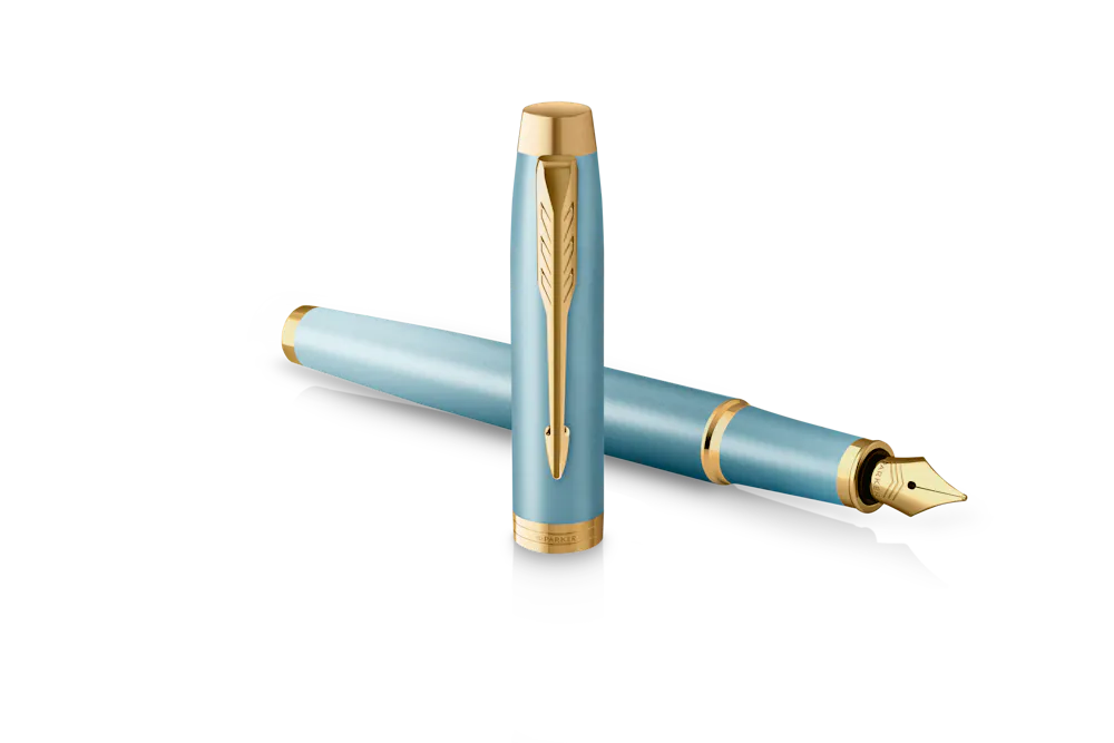 Penna Stilografica Parker IM Writing Rituals - Turchese-Verde Sfumato, Puntale Dorato, Punta Media, Inchiostro Blu, Confezione Regalo