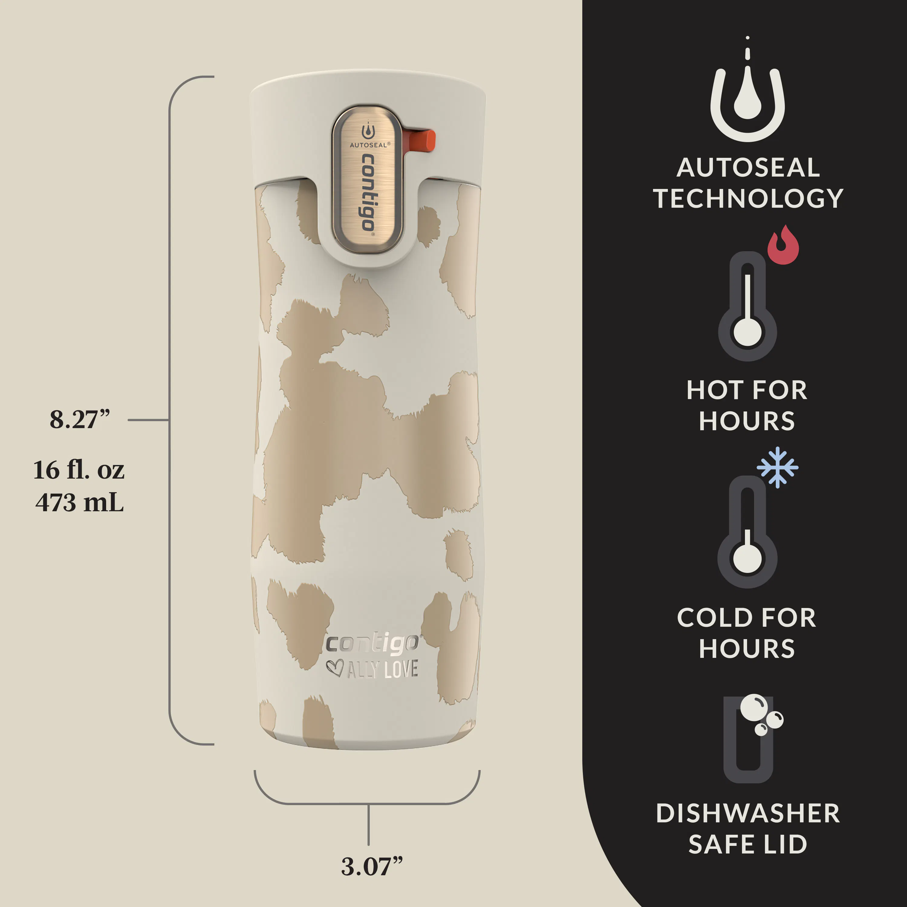 Mug Isotherme Contigo West Loop - Technologie AUTOSEAL Anti-fuites - Maintient Au Chaud 5h, Au Froid 12h - Sans BPA, Lavable Au Lave-vaisselle