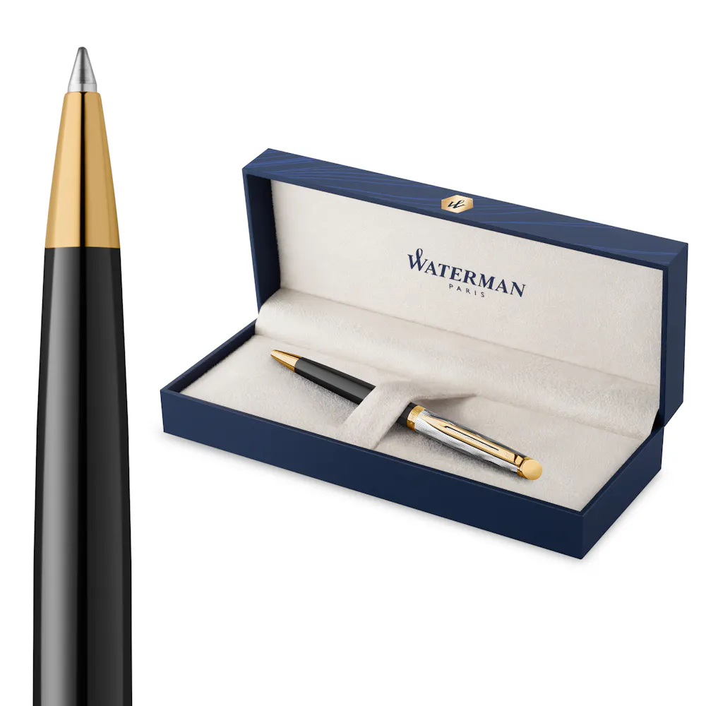 Stylo Bille Waterman Hémisphère - Laque Noire Et Or - Pointe Moyenne - Coffret Cadeau