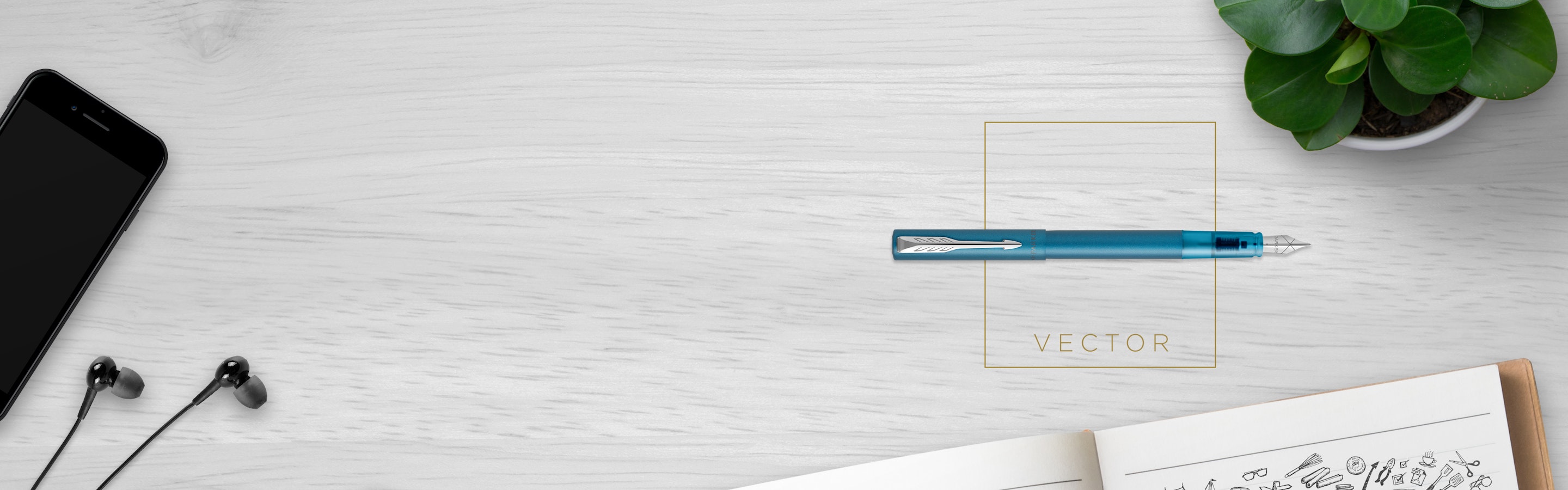 A Vector fountain pen laid on a desk.