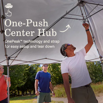 One push center hub, one peak technology and strap for easy setup and tear down
