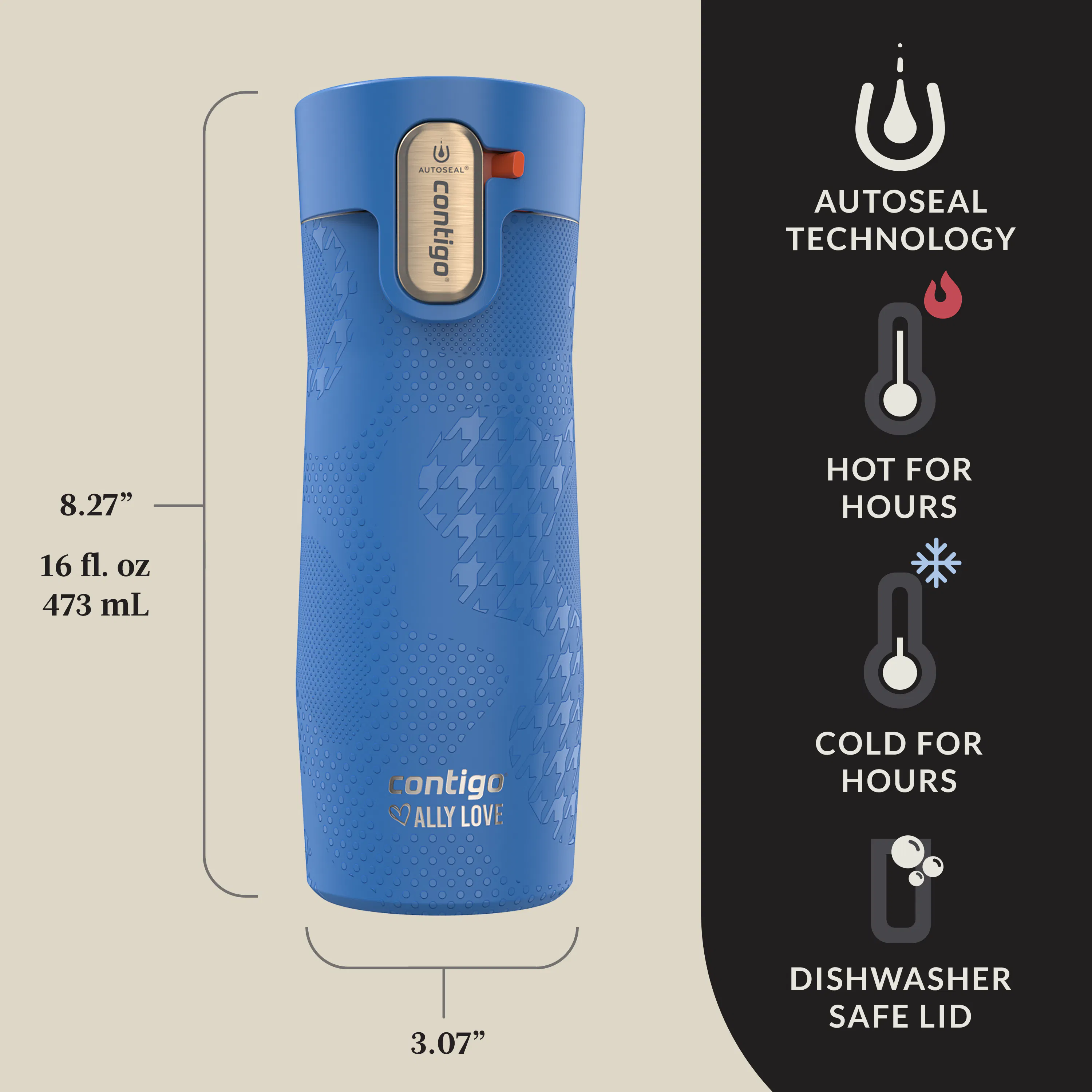 Contigo x Ally Love West Loop 3.0 Stainless Steel Travel Mug with AUTOSEAL Easy-Clean Lid, 16oz
