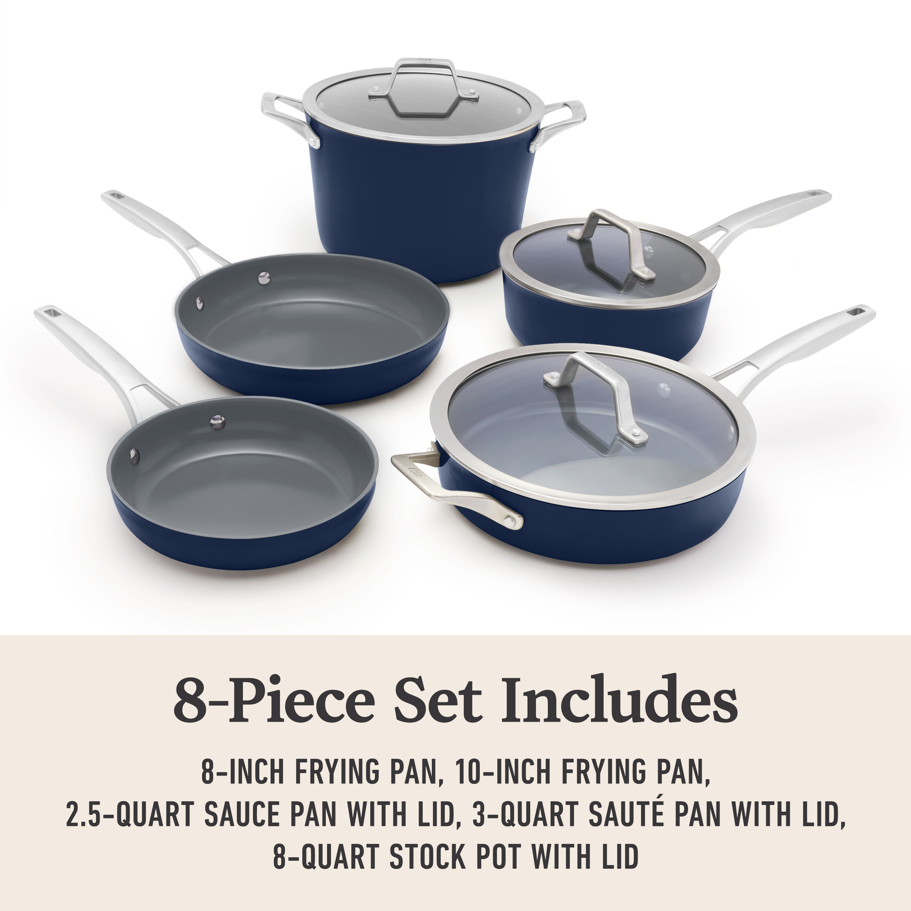 Premier Ceramic Nonstick 8-Piece Cookware Set, Midnight Blue - Thumbnail 4