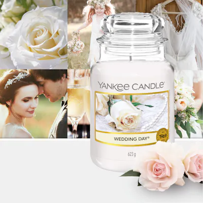 wedding day large jar candle with decorative background
