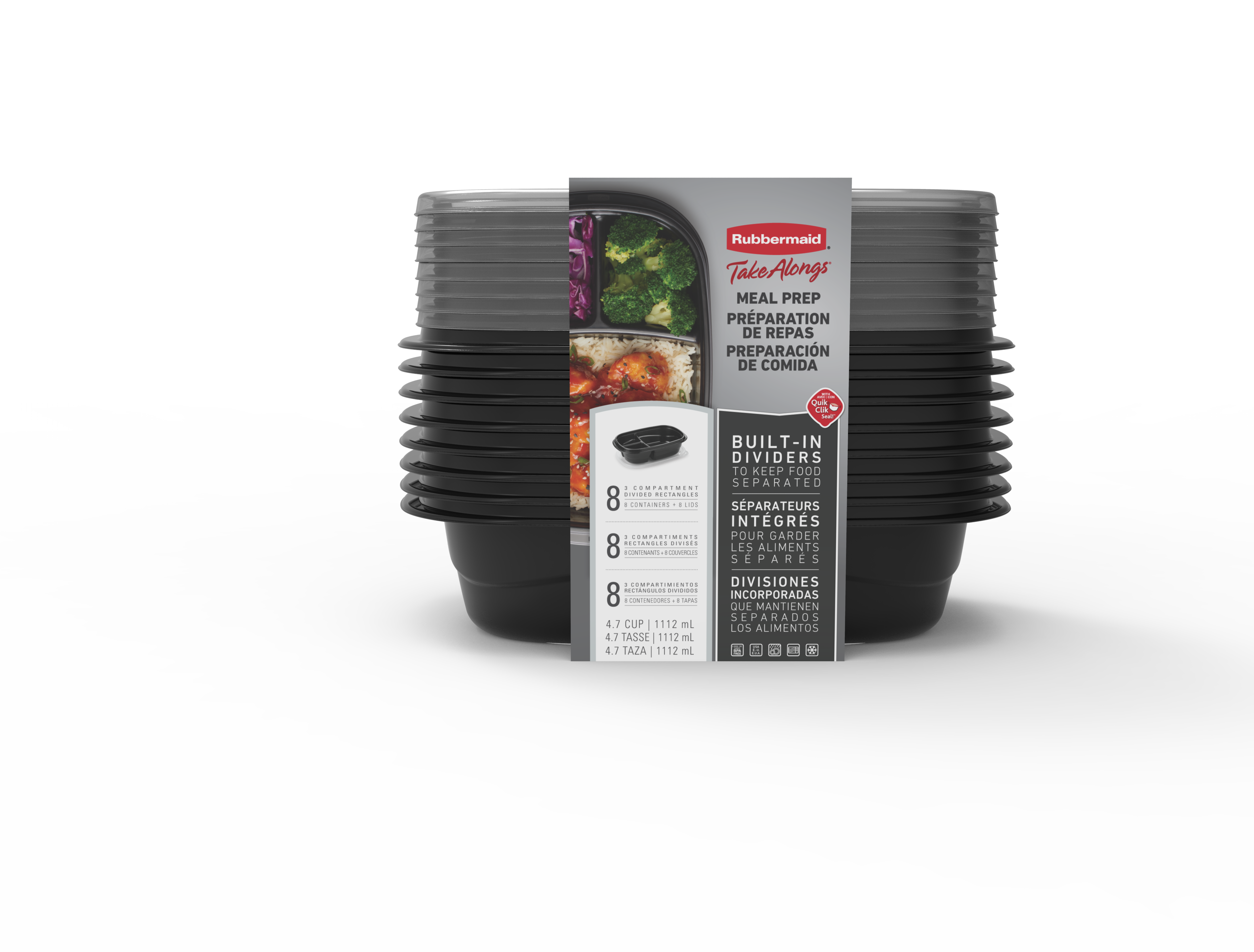 TakeAlongs® Food Storage 4.7 Cup Divided Containers, Meal Prep