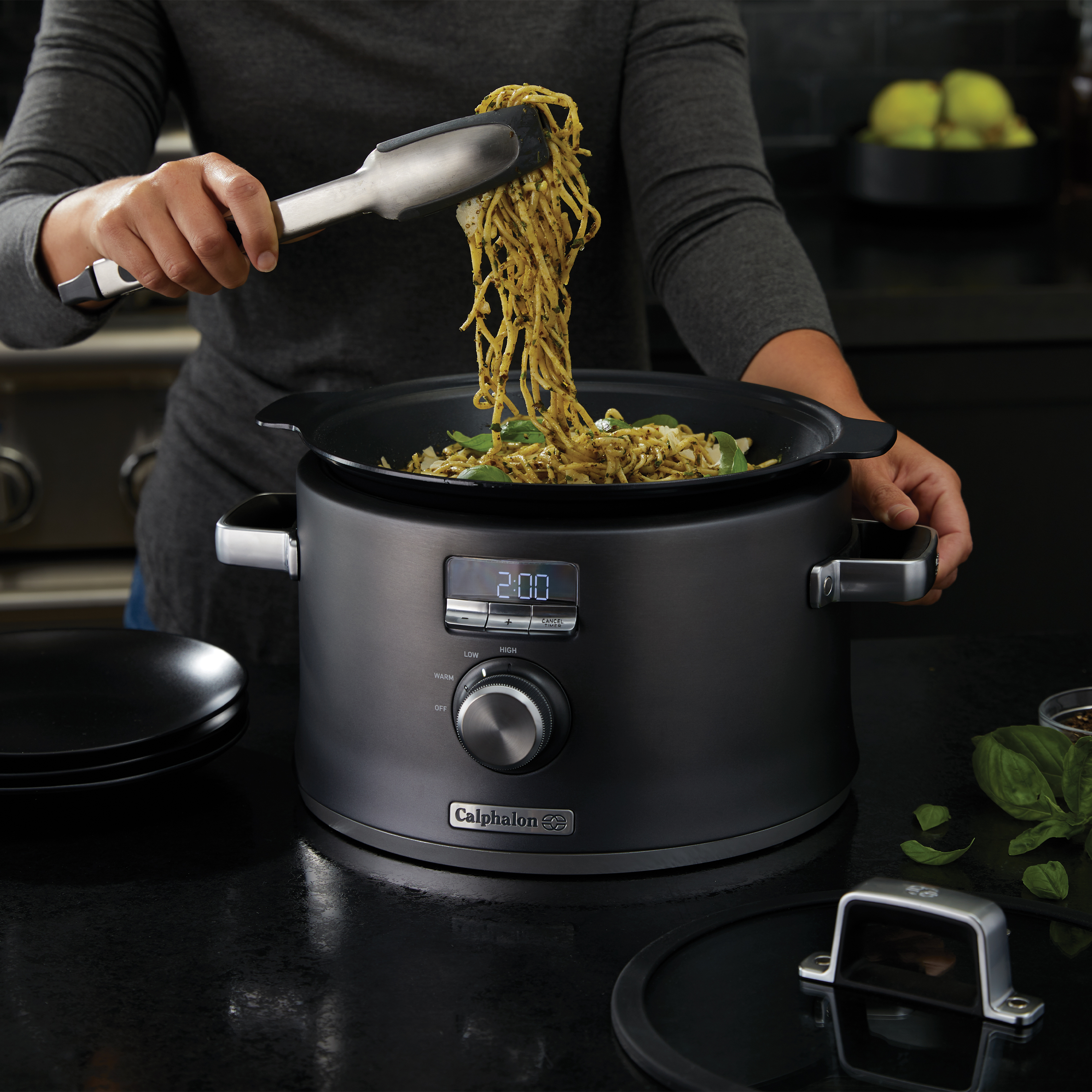 Calphalon Digital Sauté Slow Cooker, with removable shops cooking Dark Stainless Steel