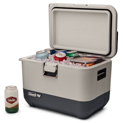 Pro seventeen quart hard cooler with food and beverages in it