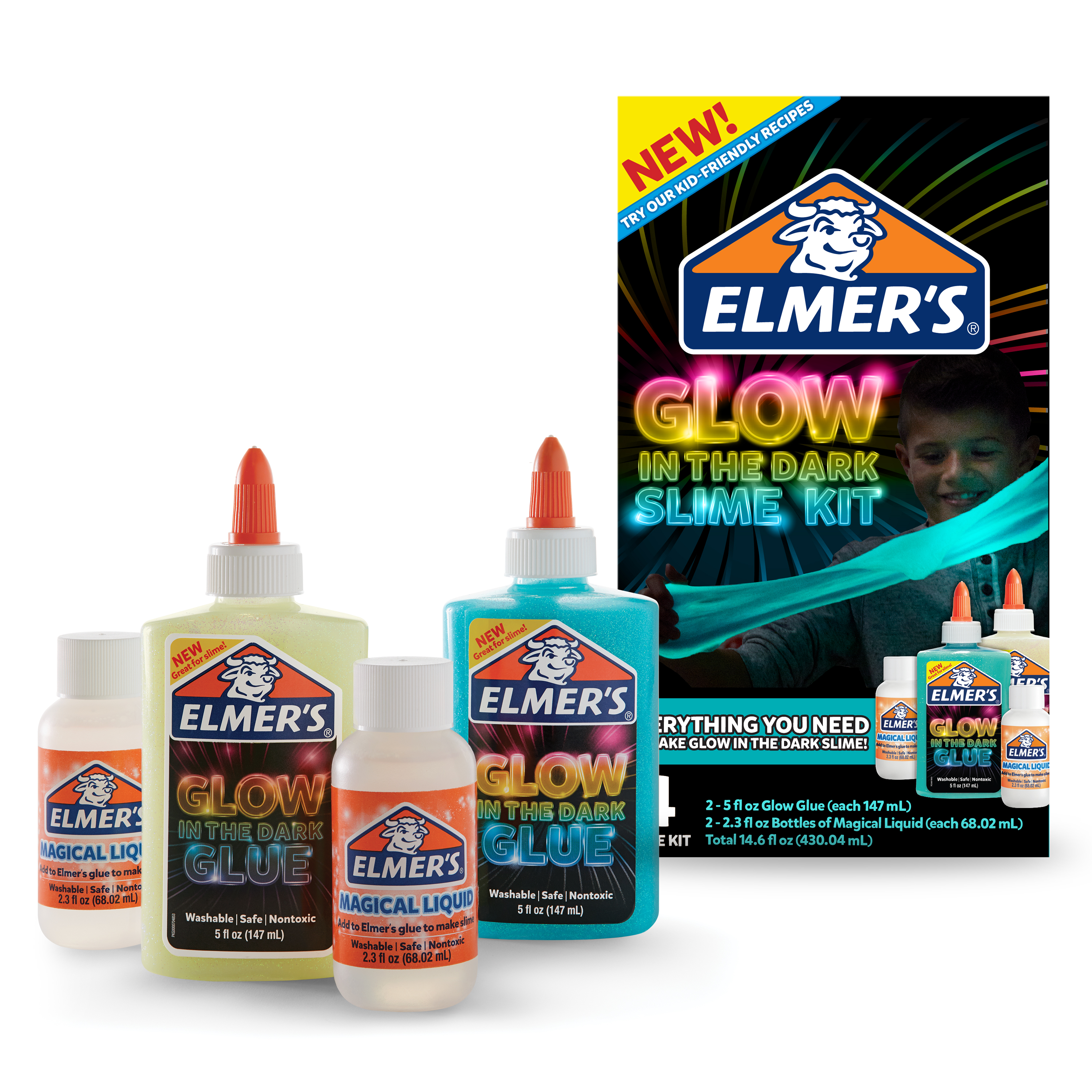 Elmer's Glow-in-the-Dark Slime Kit, Glow-in-the-Dark Glue, Assorted Colors,  with Glue Slime Activator, 4 Count | Elmers, image size:3000x3000