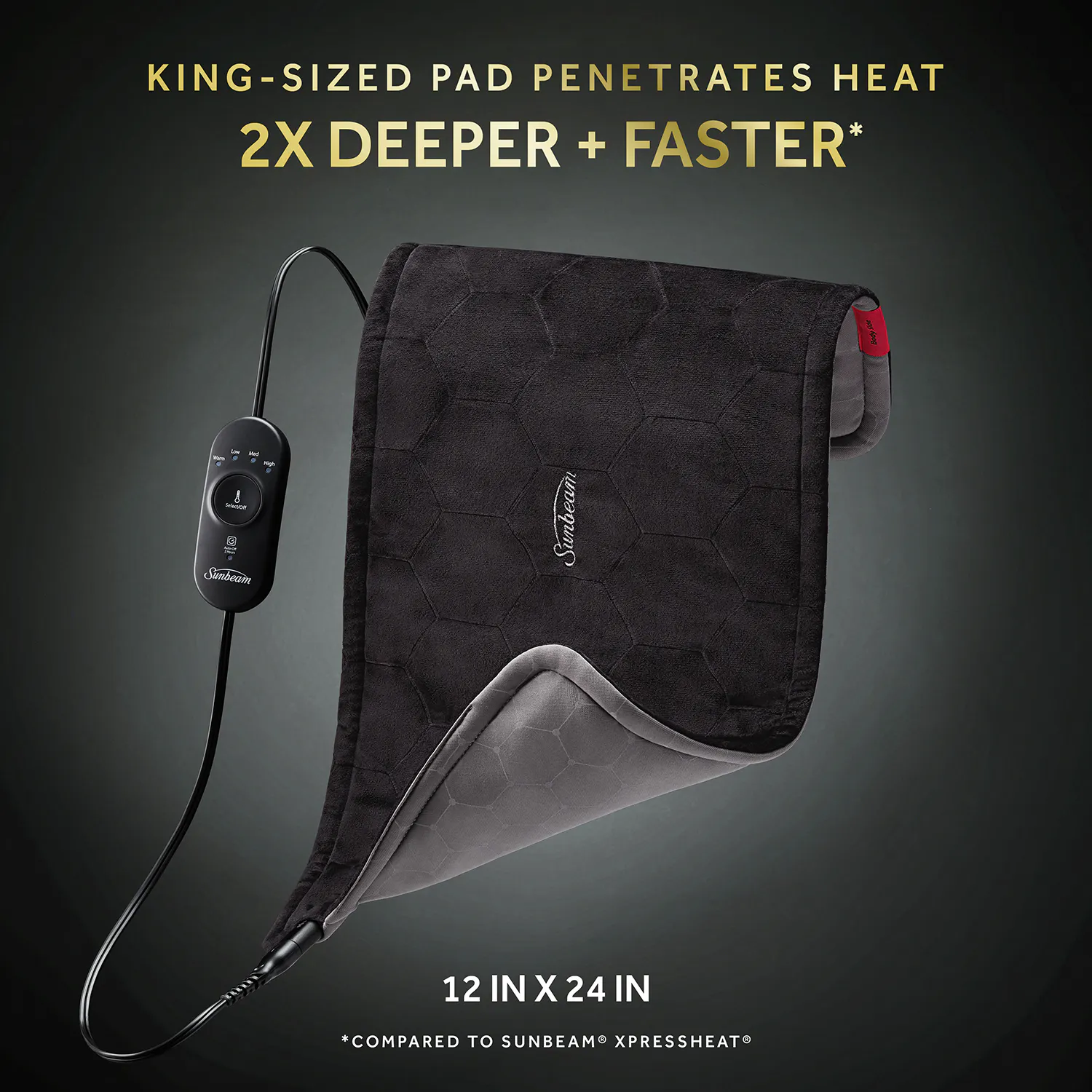 Sunbeam heating pad not to fold or compress while on use warning graphic