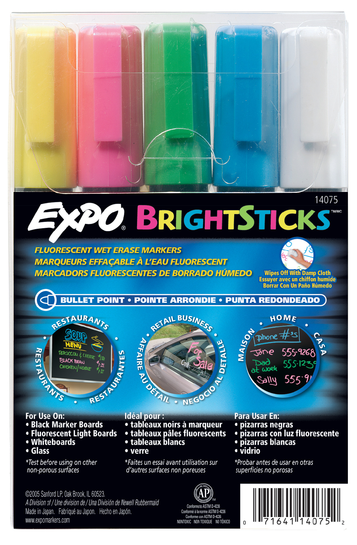 EXPO Bright Sticks Wet Erase Fluorescent Markers, Bullet Tip | Expo
