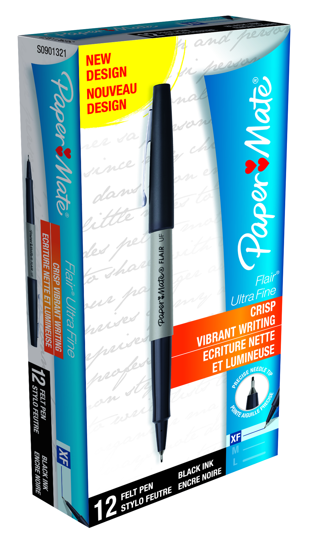 12 Penne Paper Mate Flair Nero - Punta Media 1.1mm, Antimacchia, Per Scuola Ufficio