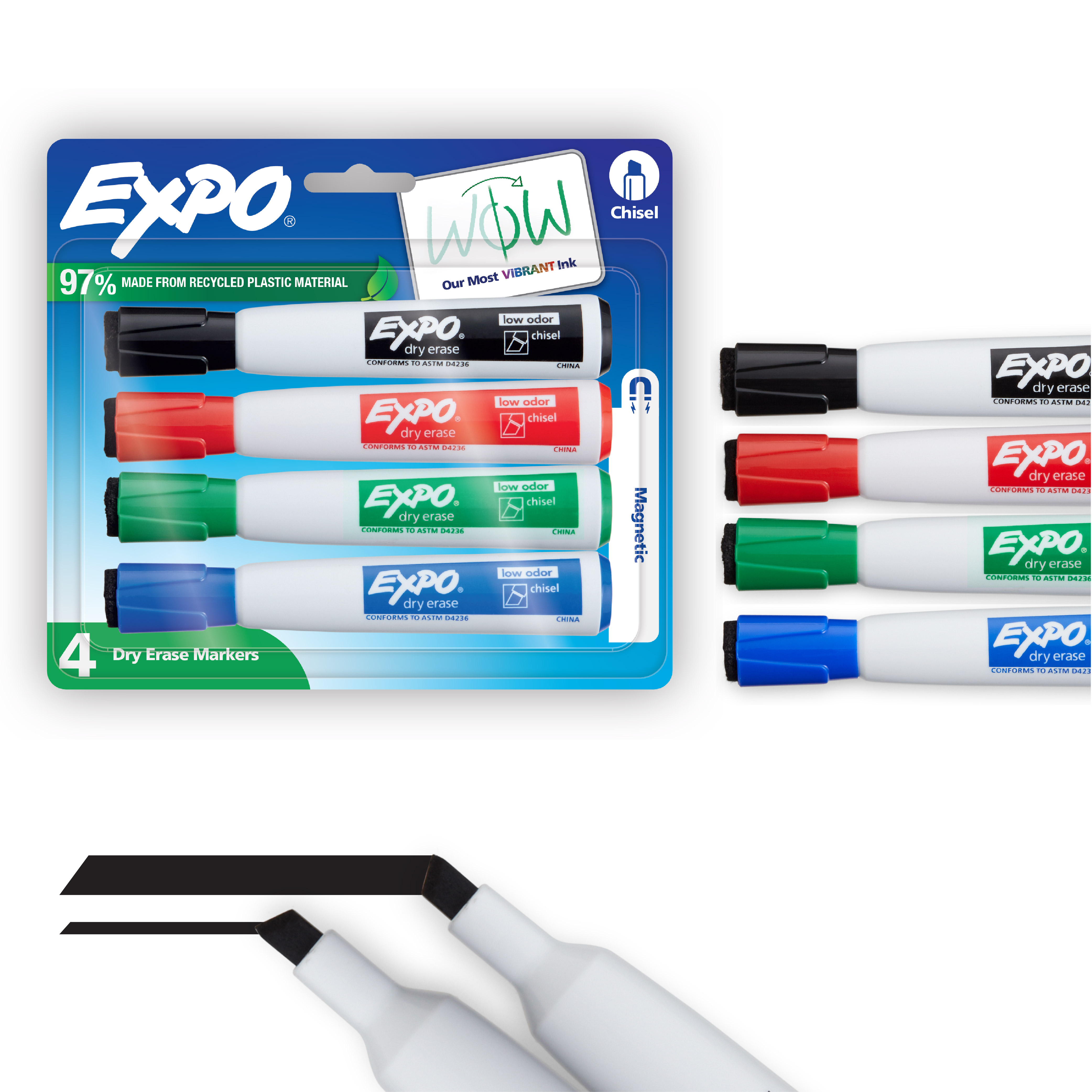 EXPO Magnetic Dry Erase Markers with Eraser, Chisel Tip | Expo