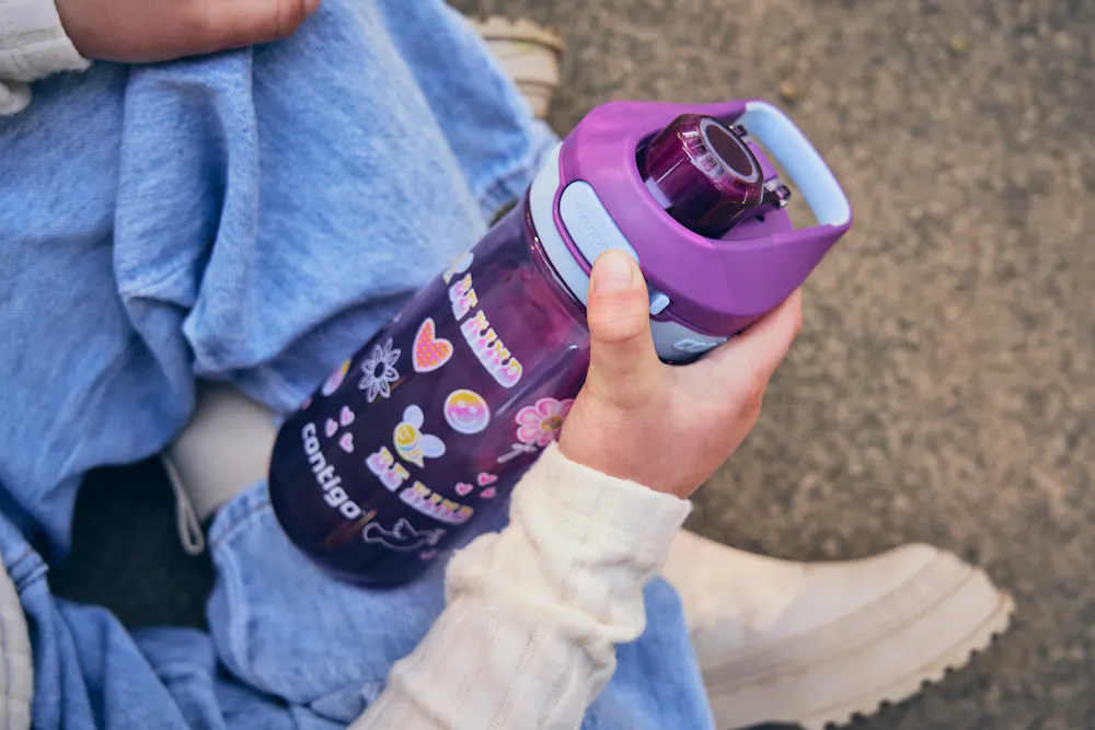 Contigo Jessie Autopop Borraccia per bambini, grande bottiglia d'acqua 420 ml, 100% a prova di perdite e lavabile in lavastoviglie, ideale per asili nido, scuole materne, scuola, sport, tempo libero
