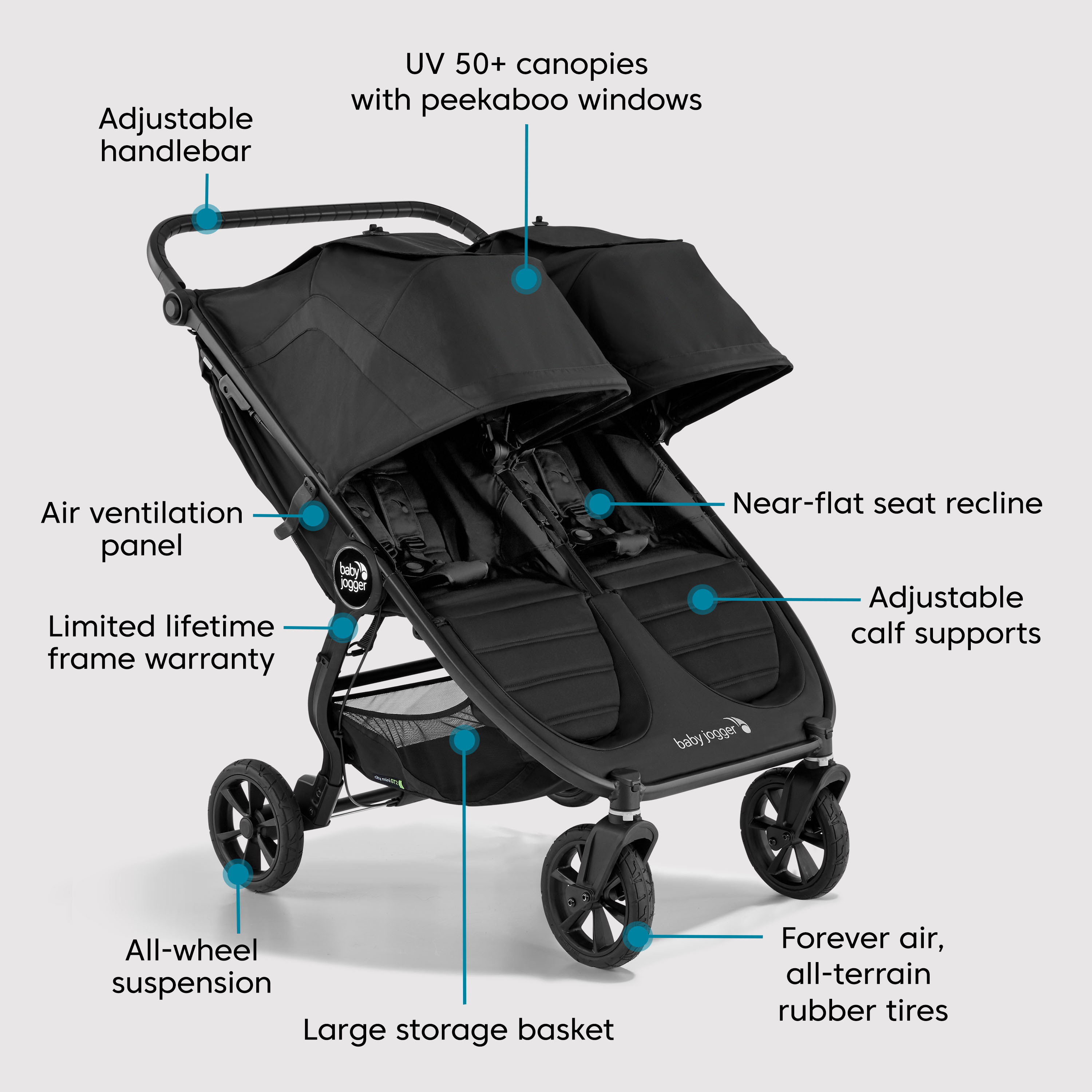 Baby jogger double stroller with car seat best sale