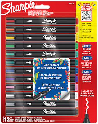Sharpie Marcadores Creativos, Acr&iacute;licos Base Agua, Punta Bala