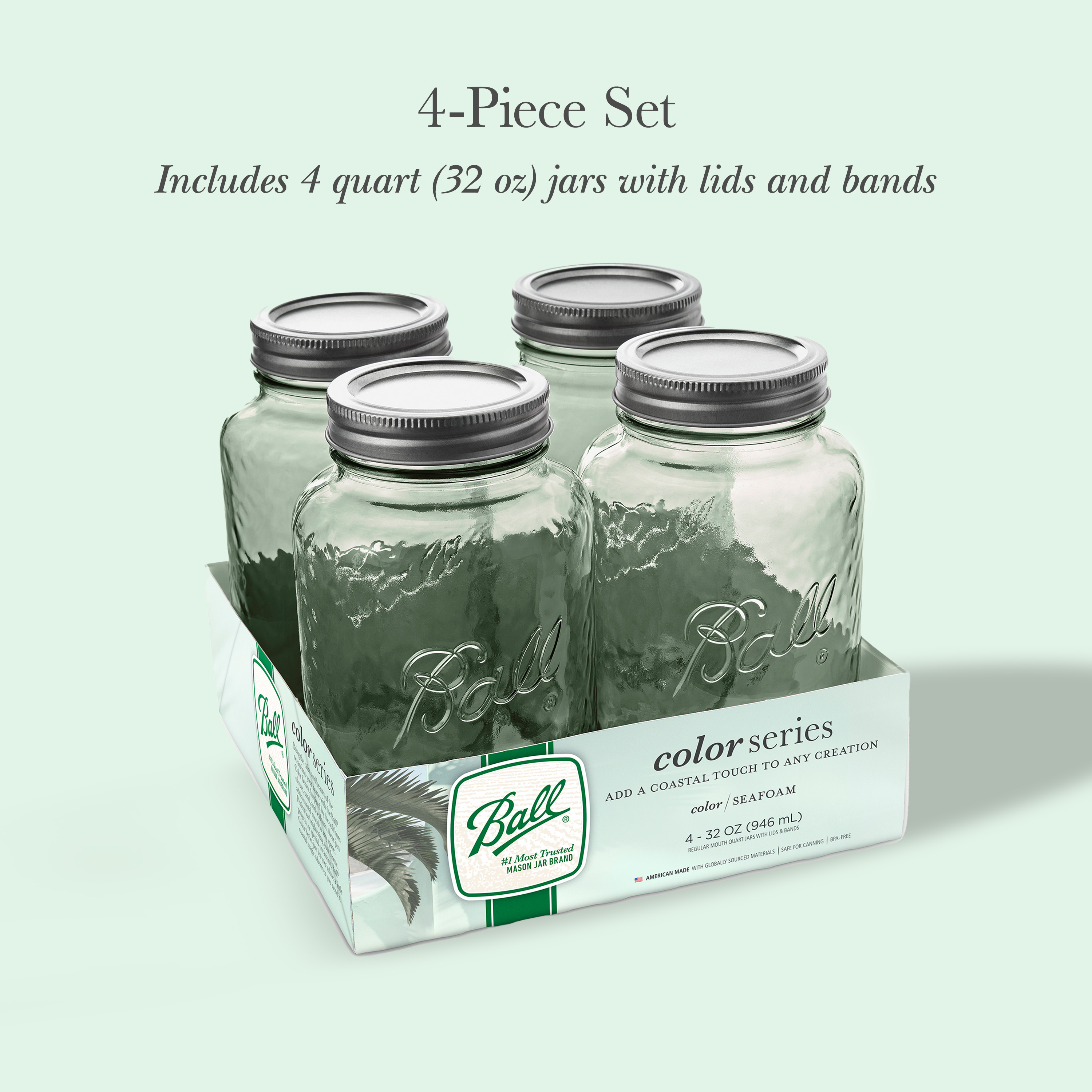 Ball® Color Series 32-Oz Mason Jars, Large Glass Jars with