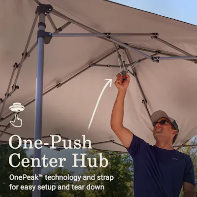 One push center hub, one peak technology and strap for easy setup and tear down