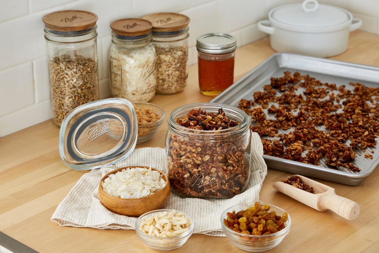 food in sealable container on kitchen counter