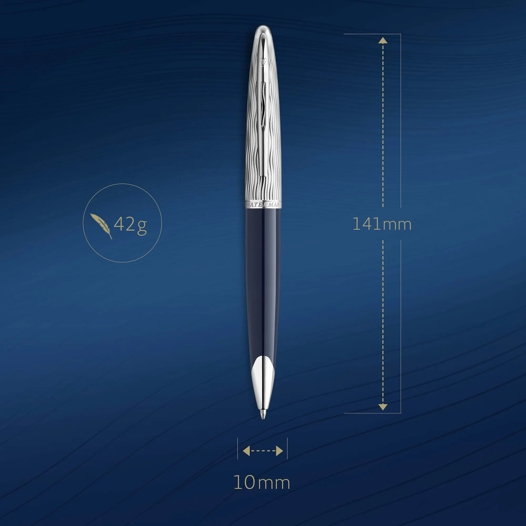 Stylo Waterman Edson En Résine Bleue Translucide Et Métal Plaqué Or 18 Carats - Occasion - Prestige