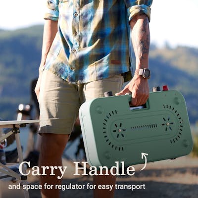 stove with carry handle and space for regulator