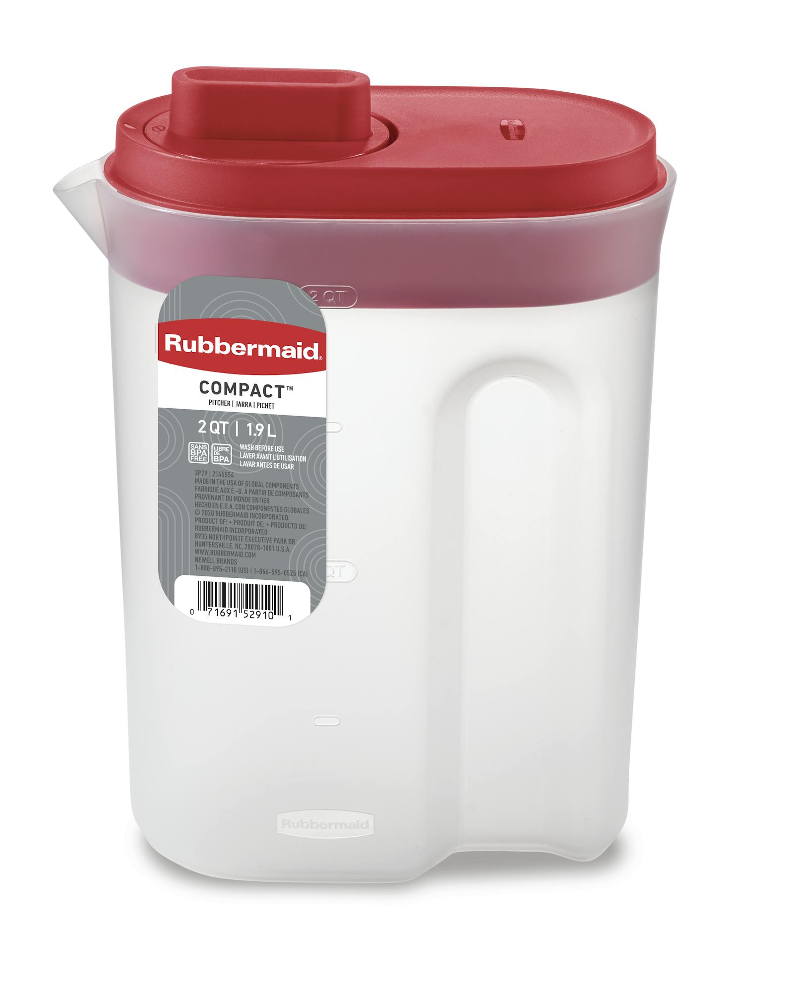 保存容器・ケース Rubbermaid Premium Beverage Pitcher Compact Pitcher with Premium Lid, Plastic Pitcher with